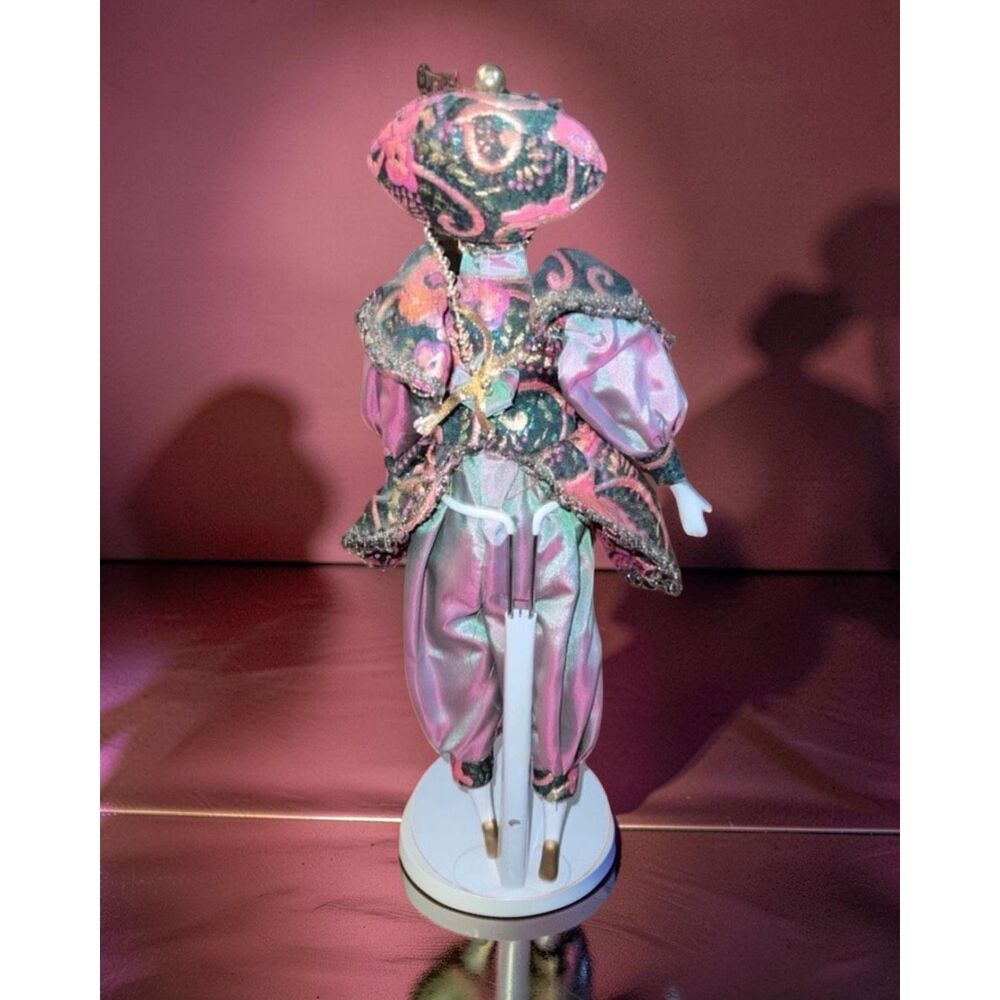 Harlequin Porcelain Clown Jester Doll Hands Feet Hand Painted Art W/ Stands 18" - Picture 3 of 4